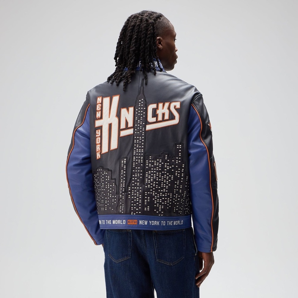 Kith for the New York Knicks Leather Moto Jacket Nocturnal City Skyline Size XL - Picture 3 of 11